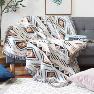 Reversible Throw Blankets Sofa Chair Cover with Tassels Cozy Soft Cotton Woven Aztec Knitted Bed Couch Throws Multi-Function for Home Decor Office Travel Sofa Slipcovers Couch Protector for Pets Kids