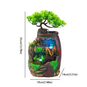 VOIDFARE Simulated Green Plant Decor Tabletop Rain Fountain Water Flow Decorative Realistic Green Plant Decoration Circulating Water Humidifier Decoration Circulating Water Feng Shui Ornament Indoor