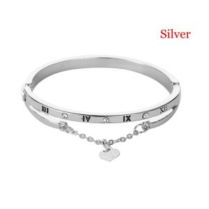 DOWNA Luxury Rose Gold Forever Love Heart Dangle Bracelet Cuff Bangles Roma Letter Stainless Steel