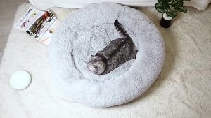 Plush Soft Pet Donut Bed Plush Fleece Washable Pad For Dogs And Cats Soft Long Plush Best Pet Dog Bed
