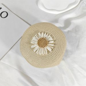 INSTALLSTORE64RE9 Flower Graphic Round Straw Bag Mini Lightweight Shoulder Beach Bag Fashion Floral Decor Womens Crossbody Purse