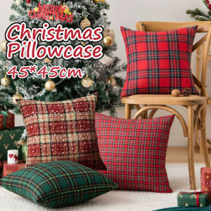 45cm Christmas Pillowcase Scottish Checkered Pattern Throw Pillow Case Sofa Cushions Covers