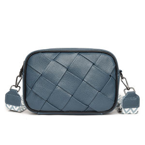 Cross-border factory genuine leather fashionable women’s handbag new diamond-patterned small square bag top-grain cowhide woven shoulder bag crossbody bag for women
