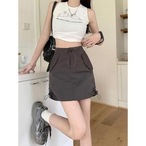 SUGAR Drawstring Work Suit Half Skirt for Womens Summer New Spicy Cool High Waisted A-line Short Skirt