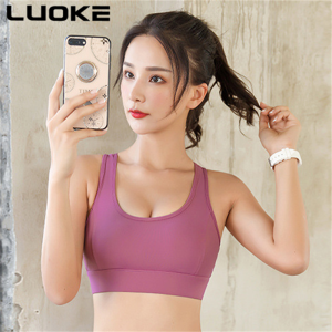 Luoke Vest Style Fitness Mesh Back Breathable Sports Underwear Womens Shockproof Gathered Quick Drying Large Size Sports Bra