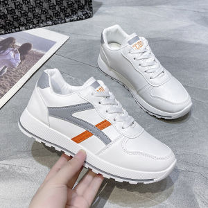 Mayley พร้อมส่ง รองเท้าผ้าใบผู้หญิง รุ่นนี้สวยมาก✨ แมทช์ง่าย มีให้เลือก 2 สี(เทาส้ม/ดำแดง) ใส่สบาย 🌈ไซส์ 36-40🌈 เสริมส้น 3 ซม.