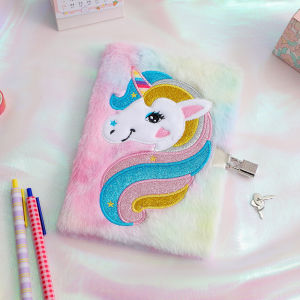 【SG stock】Secret diary Flurry Fur with lock unicorn diary notebook with lock birthday gift