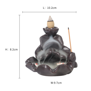 双鱼戏莲倒流香炉 香爐陶瓷 陶瓷香炉 倒流香炉 香爐(+10 Incense Cones) Backflow Incense Burner Backflow Incense Holder incense stick holder Aroma burner ceramic Bukhoor set