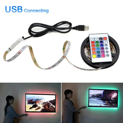 Dải Đèn Led TV 1M/2M/3M/4M/5M Băng Dính RGB SMD2835 60Leds/M Với Bộ Điều Khiển Từ Xa 24 Phím Trang Trí Nền TV Máy Tính Đèn Thần Tiên Chiếu Sáng