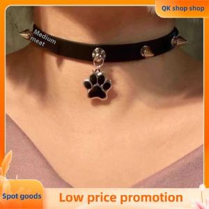 ✨QK shop✨ Hip Hop Black Leather Rivets Cat Claw Necklace For Women Dark Spicy Girls Chokers Trend Cool Gothic Fashion Jewelry Accessories