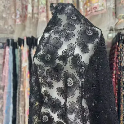 Three-Dimensional Beaded Embroidery Fabric 3D Sequin Fabric Mesh Lace Fabric Embroidery