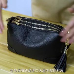 Winter womens bags 2026 New small crossbody bag genuine leather multi-zipper multi-layer womens bag versatile tassel shoulder trendy bag