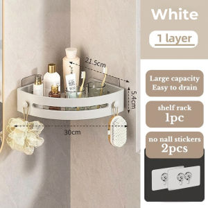 Buy 1 Take 2 Bathroom Corner Shelf Punch-free Wall Mounted Triangle Sturdy Storage Rack With Hooks