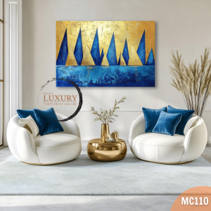 Tranh in canvas đã có khung tranh trừu tượng biển tone xanh treo phòng khách sau sofa