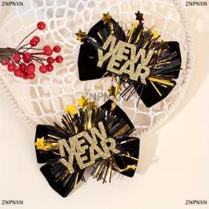 [COD] ZNPNXN 2Pcs Soft Velvet Hair Bow Clips For Girls Glitter NEW YEAR Letter Design Party Hair Accessories Festive Durable Hair Pins