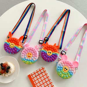 Cute Pop It Shoulder Bag Fidget Toy Rainbow Macaron Sling Bag Silicon Coin Purse Push Pop Bubble Simple Dimple Handbag for Girls
