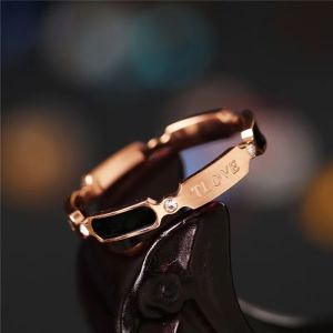 【EONMIR】Korean small fresh "TLOVE" letter black glue dropping ring plated rose gold titanium steel ring female