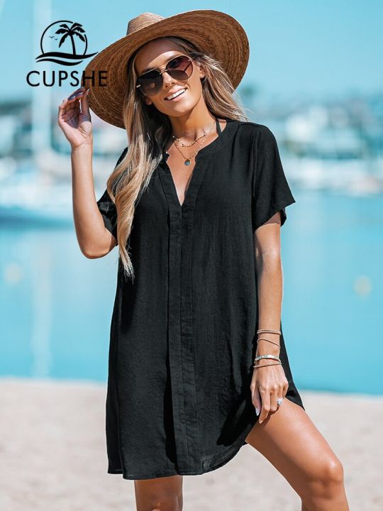 Ready Stock-CUPSHE Buttoned Mini Cover Up T-Shirt Dress For Women Sexy ...