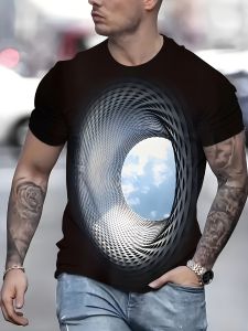 [Local Stock] VCC Summer Hotline T-shirt 3D Printing Fashion Trendy Casual Mens Short Sleeve T-Shirt - Hole Misaligned 3D Visual Effect Top