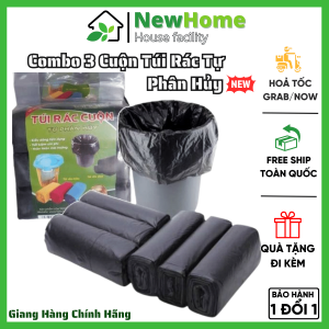 Combo 3 Cuộn Túi Rác Tự Phân Hủy - Bao Rác Đen Size Lớn