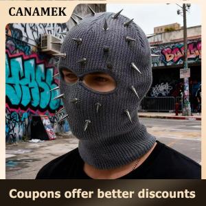 【 CANAMEK 】 Mask Beanies Hat Men Winter Balaclava Hats Knitted Hats Fashion Full Face Ski Bonnet Cycling Earmuffs Cap