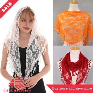 [COD] Triangle Veil Scarf Blended Jacquard Rose Shawls For Women Muslim Church Prayer Wedding Shawls Headband
