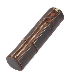FOUNDTWO Làm thủ công Hộp đựng bút bằng da Da bò thật Retro Túi đựng bút bằng da Đa chức năng Di động Túi đựng đồ Đồ dùng học tập