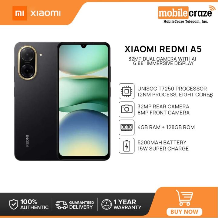 Xiaomi Redmi A5 Smartphone  4GB+ 128GB  6.88" Display UNISOC T7250 CPU 8MP+32MP AI Dual Camera Battery Capacity 5200mah 15w Fast Charging I5181753966