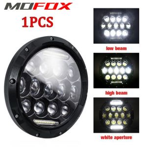 MOFOX F1 7Inch Motorcycle Headlight Hi/Lo Beam 75W LED Projector Light DRL Bike Headlamp For Car Harley Off-road Modified Cafe Racer LED Headlight For Wrangler Car