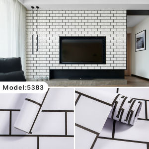 Wallpaper Dinding Bata Putih Lis Hitam 8m s/d 9m x 45cm