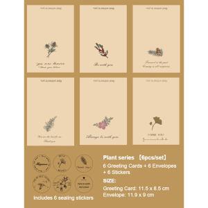 SG Specool® 6Pcs/set Minimalist Botanical Greeting Card Handwritten Foldable Teachers Day Greeting Cards
