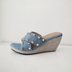 Leora Veddira - Shoeponic - Sandal Wedges - Hak 8 cm - SPN Wedges Jeans - Sendal Dewasa Perempuan