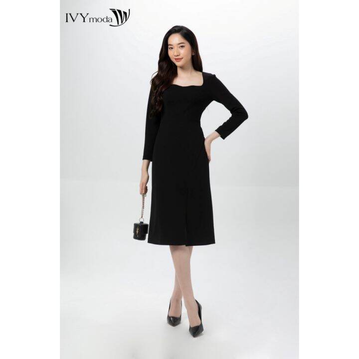 Đầm thun dáng ôm xẻ tà IVY moda MS 42T0123