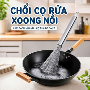 Chổi Cọ Xoong Nồi Inox 304 Cao Cấp - Lông Chổi Dày Làm Sạch Dầu Mỡ Có Móc Treo Tiện Lợi