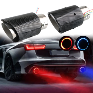 Universal Car Modified Exhaust Muffler Tip Pipe LED Red Blue Light 63mm 89mm Inlet Carbon Fiber Exhaust Muffler Tips