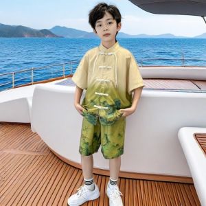 Boys Outfit Set Top Tang Suit Chinese Style Chinese Childrens Hanfu Summer Boys Trendy Cool