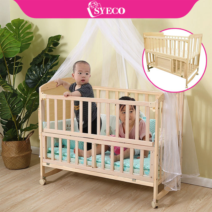 syeco Newborn baby cot 3 in 1 Natural Zealand Rocking Solid Wooden Baby