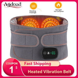 Agdoad Heated Vibrating Waist Massager Belt Lumbar Spine Back Brace Relieve Red Light Hot Compress Massage Therapy