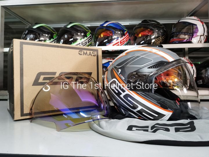 GSB Jet-3 Crystal Grey Double Visor Open Face Helmet Large Medium