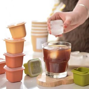 1 FOR 1【6Pcs/Set】Large Ice Cube Box Grinding Ice Storage Box  Ice Cube Maker silicone rubber Whiskey Square Ice Cube Mould Ice Maker Machine
