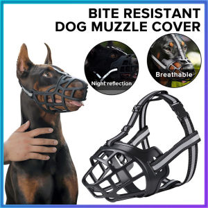 Dog Muzzle with Reflective Strip Adjustable Pet Dog Mouth Cover Anti-Biting Dog Supplies Prevent Shouting and Eating