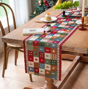 Christmas New Year Table Runner Festive Vibe Long Strip Decor Tablecloth Glitter Bell Pattern High-Durable Easy-Clean Dining Room Table Table Runner