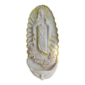 Resins Sacred Sculpture Holy Water Font Figurine Wall Ornament for Christian Home Entrance and Prayer Room Decoration