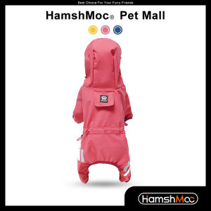HamshMoc Waterproof Dog Rain Jacket Reflective Dog Raincoat Full Body Dog Rain Poncho 4 Legs Lightweight with Leash Hole and Hood for Dog