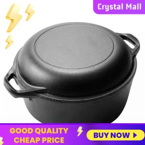 COD [Free Shipping] Durable Cast Iron Dutch Oven with Lid for Baking and Frying 2 in 1 Versatile Cookware for Outdoor and Kitchen