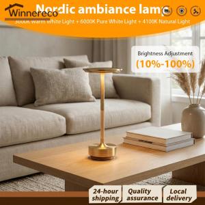 [Winnereco Flagship Mall] Creative Desk Light Dimmable Rechargeable Metal Table Lamp with 3 Color Modes for Bedroom Bar Restaurant Camping Patio