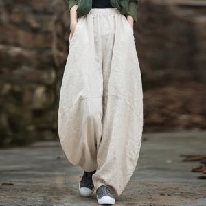 Elegant Womens Cotton Linen Baggy Cargo Pants Vintage Elastic Waist Yoga Trousers Loose Casual Long Wide Leg Oversize Clothes2026
