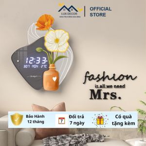 Tranh đồng hồ điện tử decor treo phòng kháchTranh tráng gương bình hoa hiện đại quà tặng tân gia