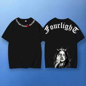 Kaos Distro Pria Wanita Fourlight Lengan Pendek Warna Hitam Terbaru Baju Cotton Tebal Terlaris