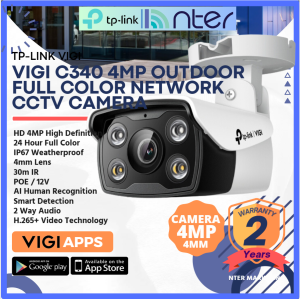 TP-LINK Tplink 4MP Night Vision IP66 Outdoor Bullet IP Network CCTV Camera Mic Speaker Micro SD Slot POE VIGI C340 (4mm)